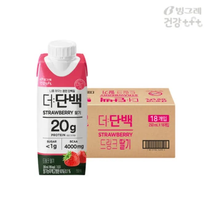 [빙그레] 더단백 드링크 딸기 단백질 프로틴음료 250ml 18팩